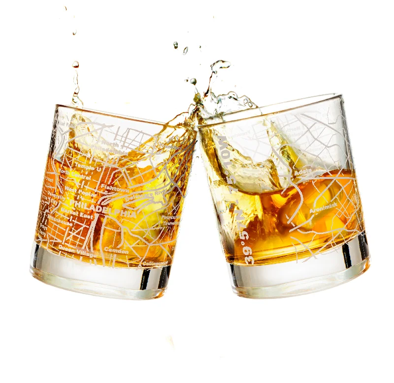 Philadelphia Etched Street Grid Whiskey Glasses