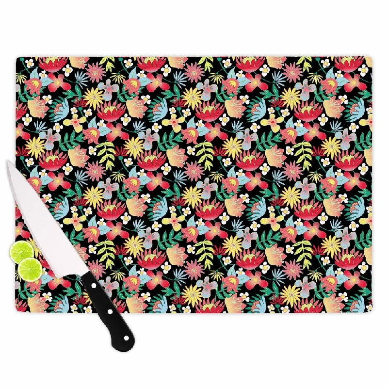 Kess InHouse DLKG Design 'Flower Power' Gold Black Cutting Board