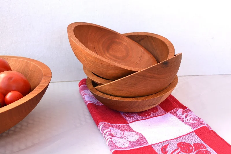 Wood Salad Serving Bowl Set Cherry 7"