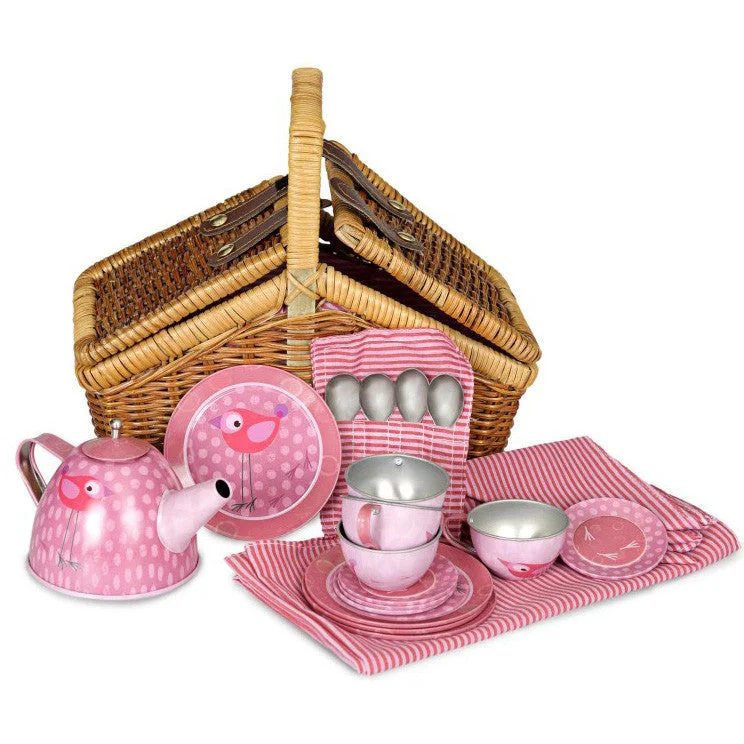 Egmont Tin Tea Set Bird in Wicker Basket