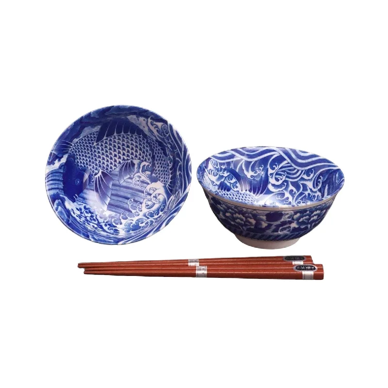 Concept Japan Aizome Koi Carp Blue Bowl Chopstick Set