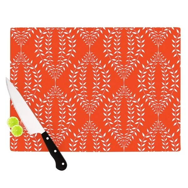 Kess InHouse Anneline Sophia "Laurel Leaf Orange" Red Floral Cutting Board