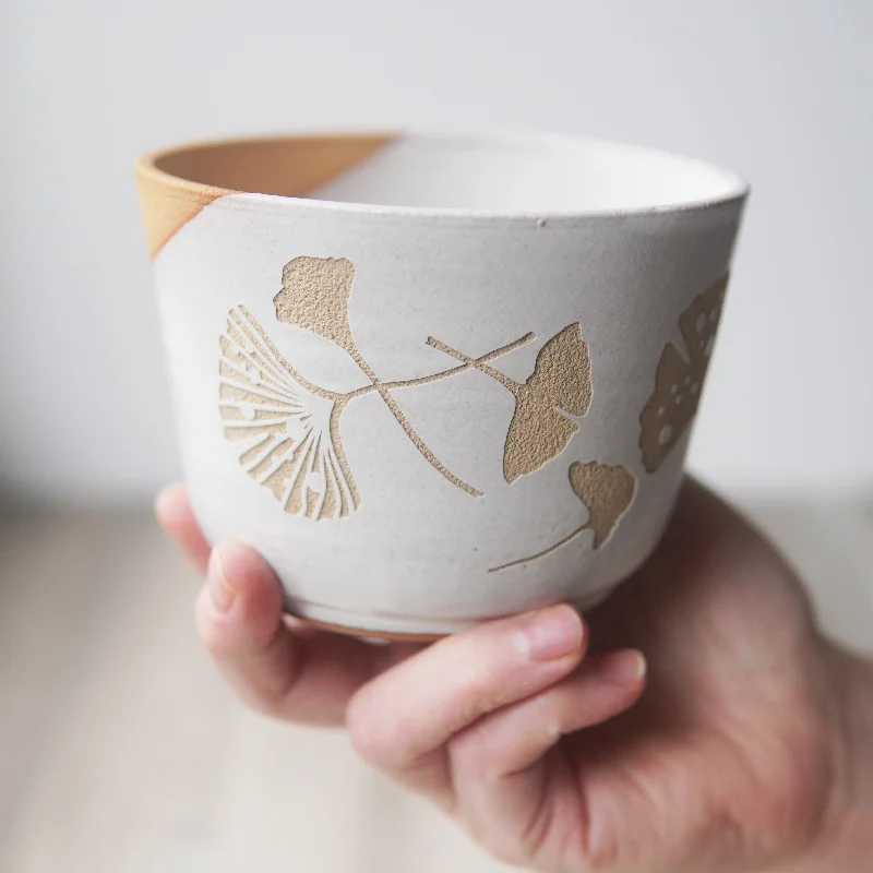 Ginkgo Leaf Medium Bowl, Farmhouse Style Handmade Pottery