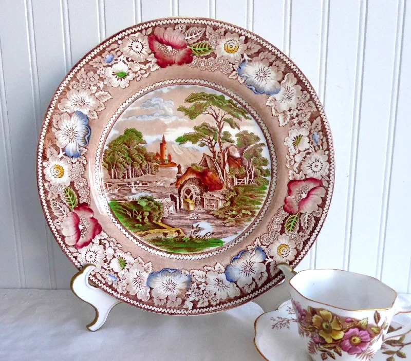 Rural England Polychrome Transferware Charger 1930s Midwinter 11 Inch Plate