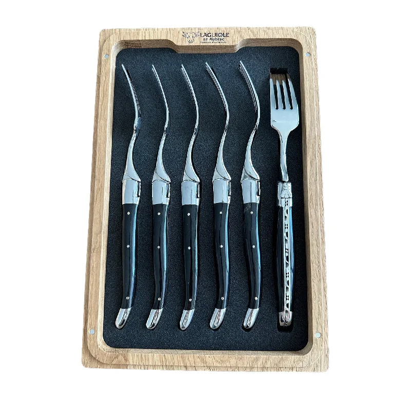 Laguiole en Aubrac Handcrafted 6-Piece Dinner Fork Set with Buffalo Horn Handles