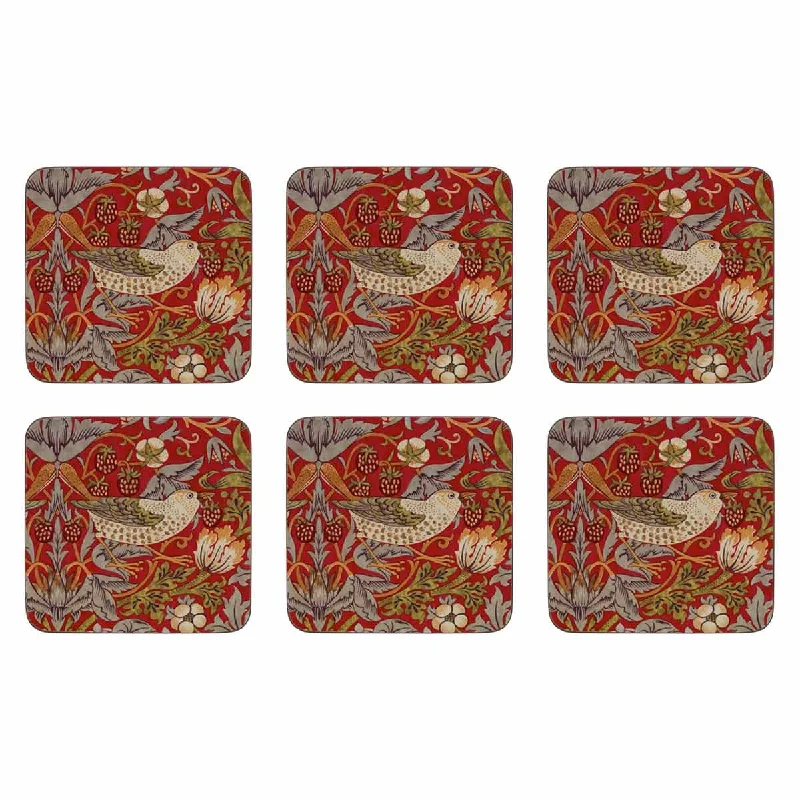 Pimpernel Strawberry Thief Coasters Red Set of 6