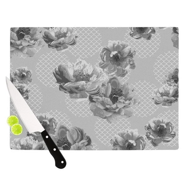 Kess InHouse Pellerina Design "Lace Peony in Gray" Grey Floral Cutting Board