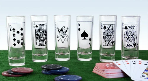 Shot Glass Poker Set - 2 ounce Tall Shot Glasses - 6 piece