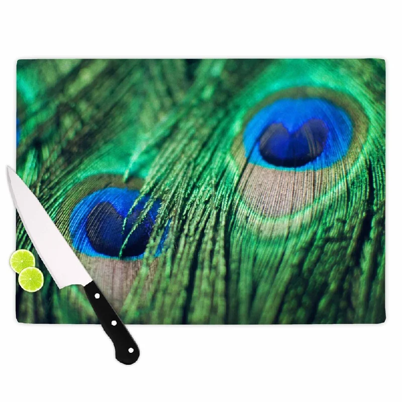 KESS InHouse Chelsea Victoria 'Peacock Feathers' Blue Green Cutting Board