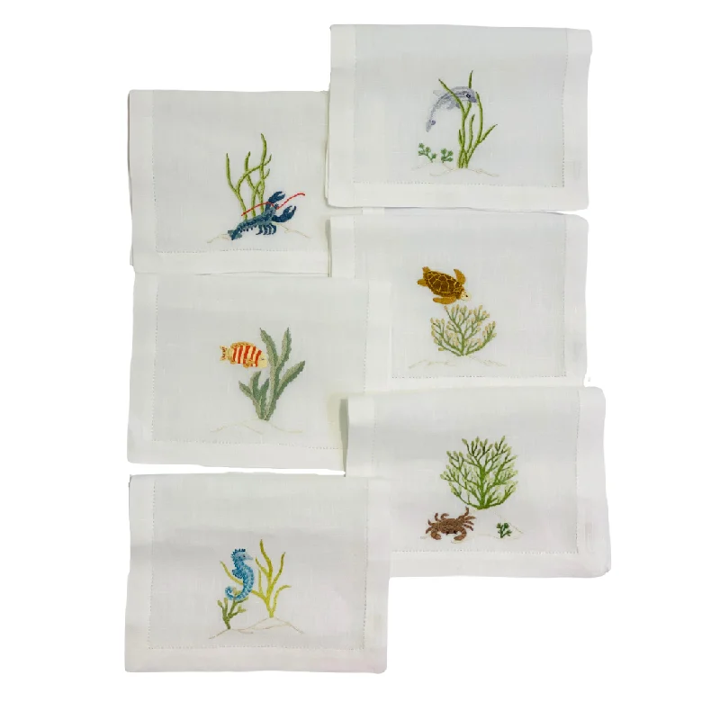 Poissons et Coquillages Set of 6 Cocktail Napkins