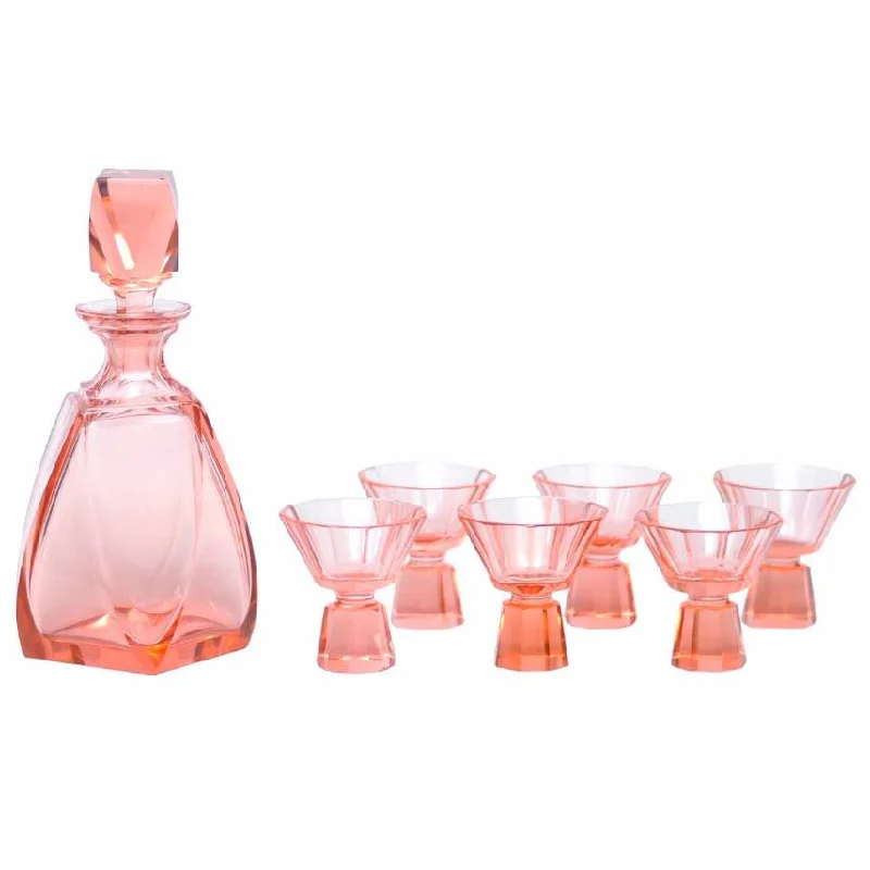 Art Deco Pink Decanter Set