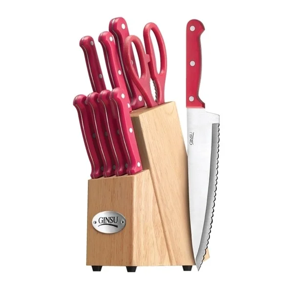 Ginsu Essential Series Red Stainless Steel 10-piece Knife Set with Wood Block