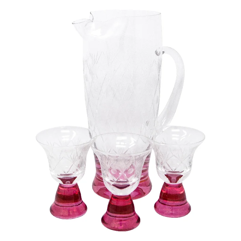 Pink Base Etched Cocktail Pitcher Set