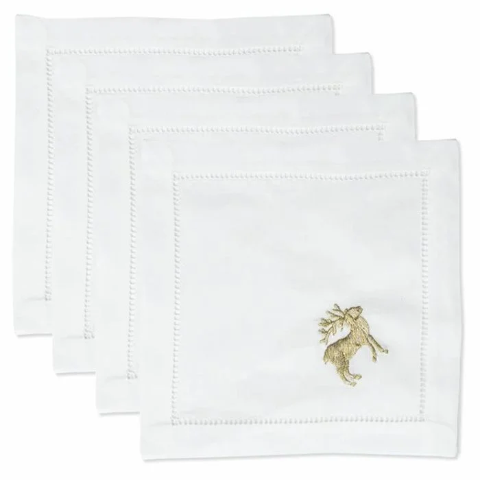 Reindeer Gold Cocktail Napkins - Set of 4