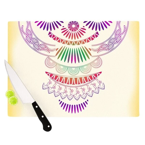 KESS InHouse Famenxt 'Decorative Ornament' Yellow Multicolor Cutting Board