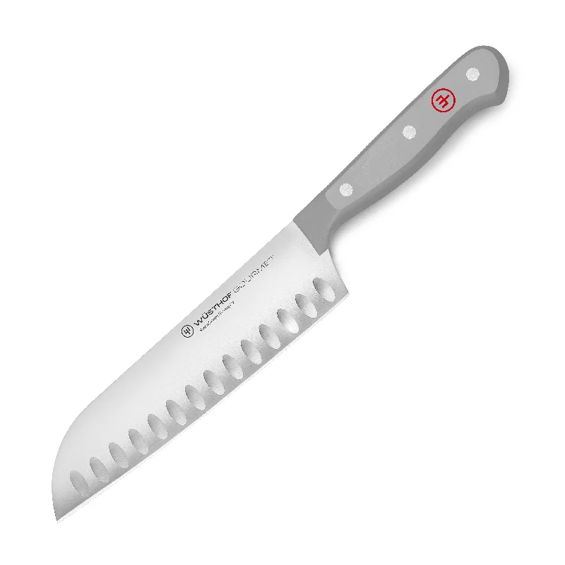 Wusthof Gourmet 7" Hollow Edge Santoku Knife, Grey Handle