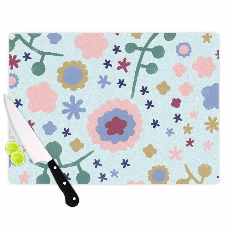 Kess InHouse Alik Arzoumanian "Morning Flowers" Pink Blue Cutting Board