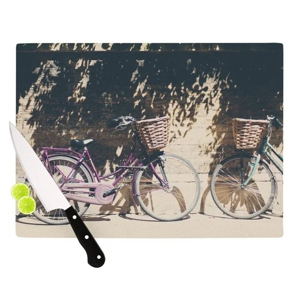 KESS InHouse Laura Evans "Pretty Bicycles" Brown Green Cutting Board