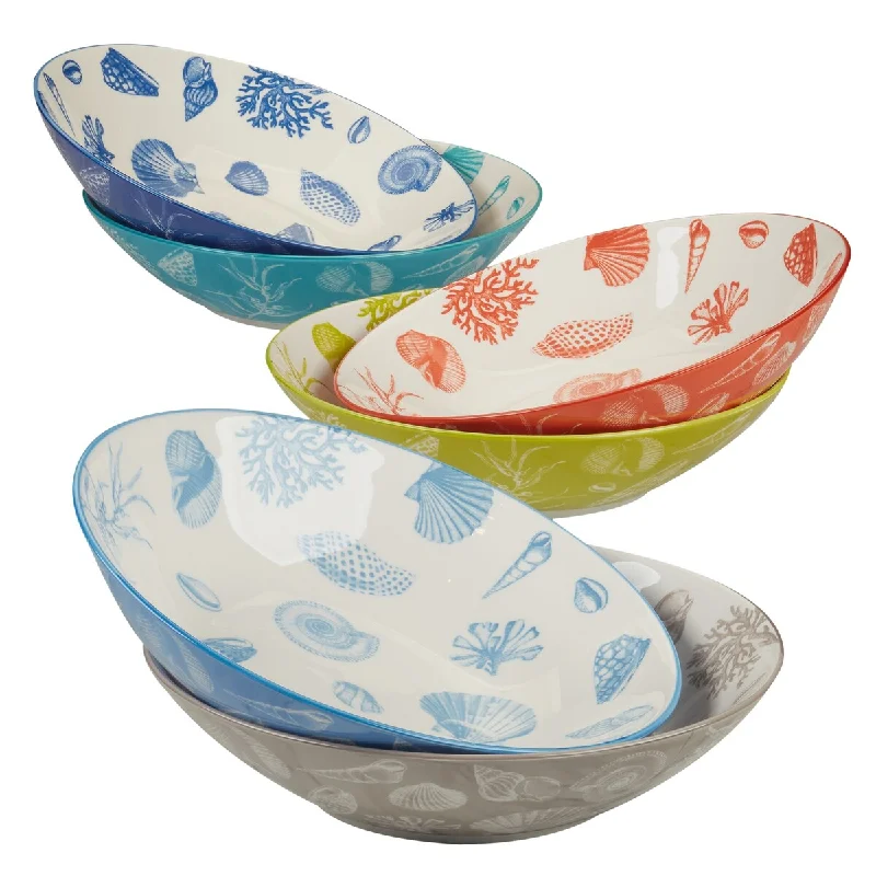 Certified International Seaside Set of 6 Soup/Pasta Bowl 6 asst - 9.25" Diam x 2.25"