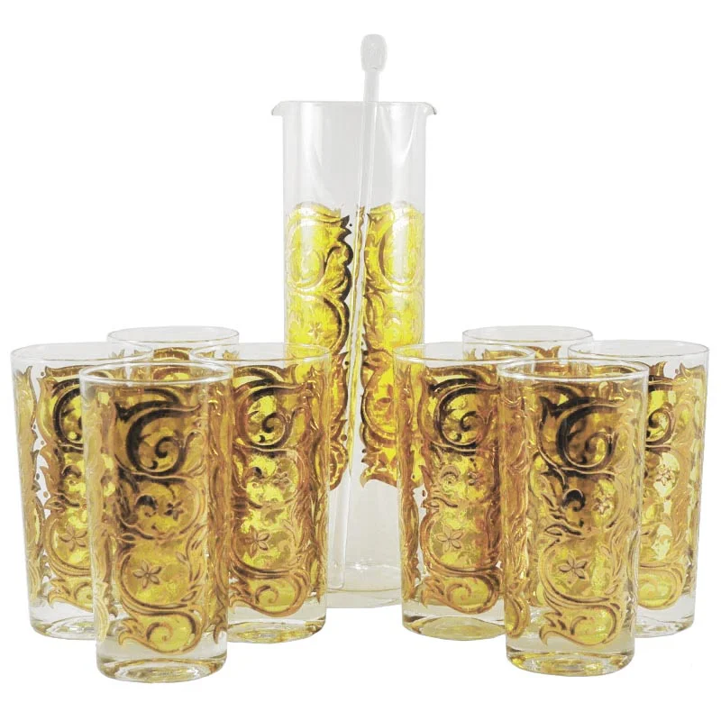 Yellow & Gold Scrolls Pitcher Set