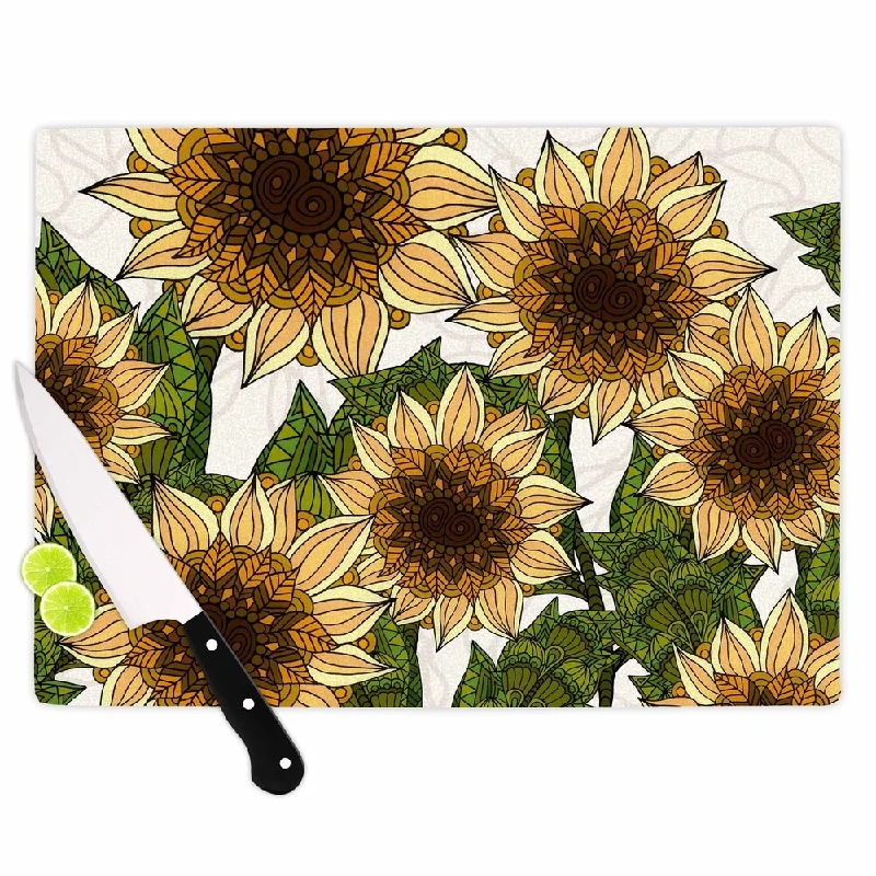 Kess InHouse Art Love Passion "Sunflower Field" Beige Yellow Cutting Board