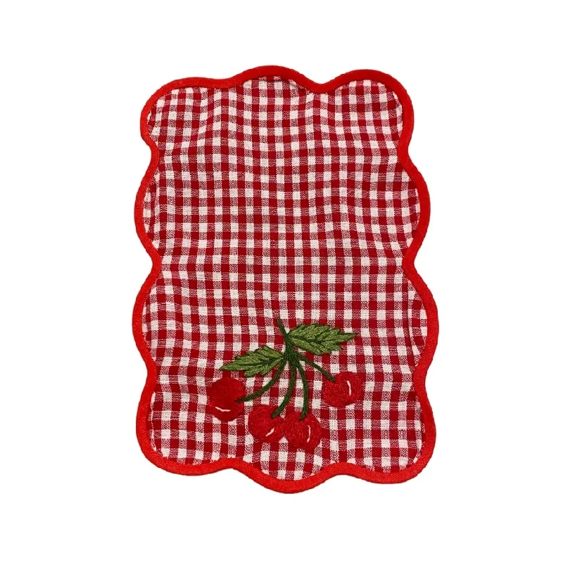 Cherries Gingham Red Cocktail Napkin