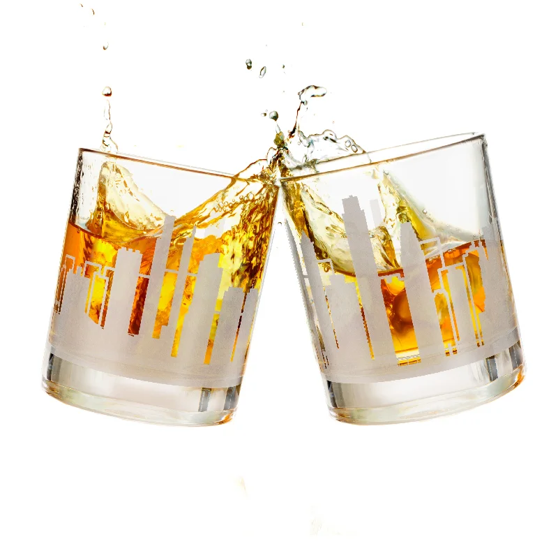 Philadelphia Etched Skyline Whiskey Glasses