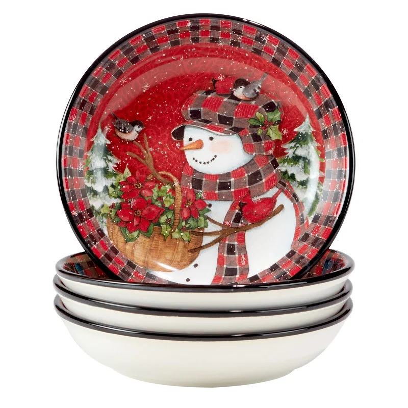 Certified International Christmas Lodge Snowman 9" Soup/Cereal Bowls, Set of 4