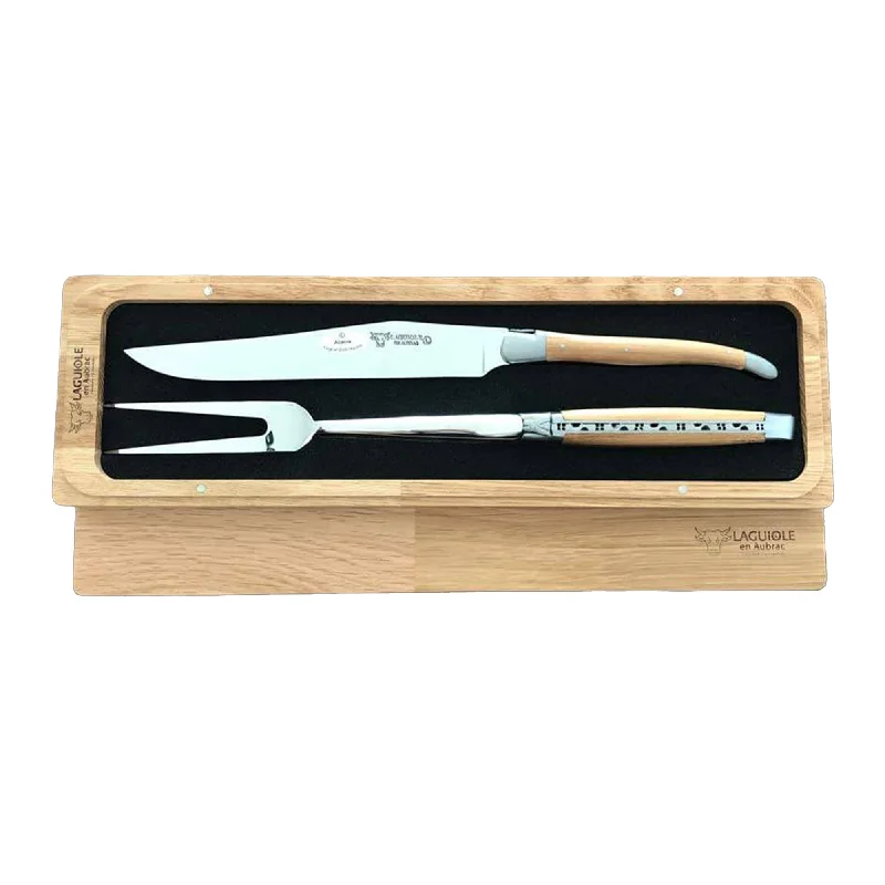 Laguiole en Aubrac Handcrafted Carving Set with Acacia Wood Handle