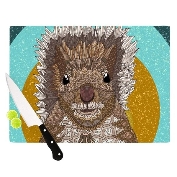 Kess InHouse Art Love Passion "Squirrel" Teal Brown Cutting Board