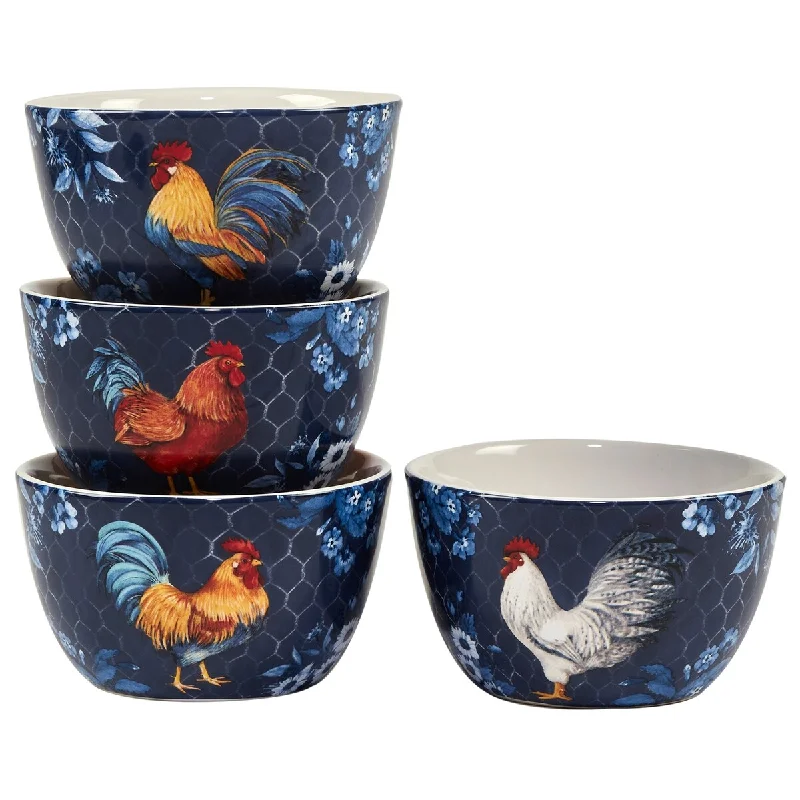 Certified International Indigo Rooster 24 oz. Ice Cream/Dessert Bowls, Set of 4