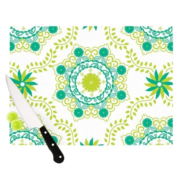 Kess InHouse Anneline Sophia "Let's Dance Green" Teal Floral Cutting Board