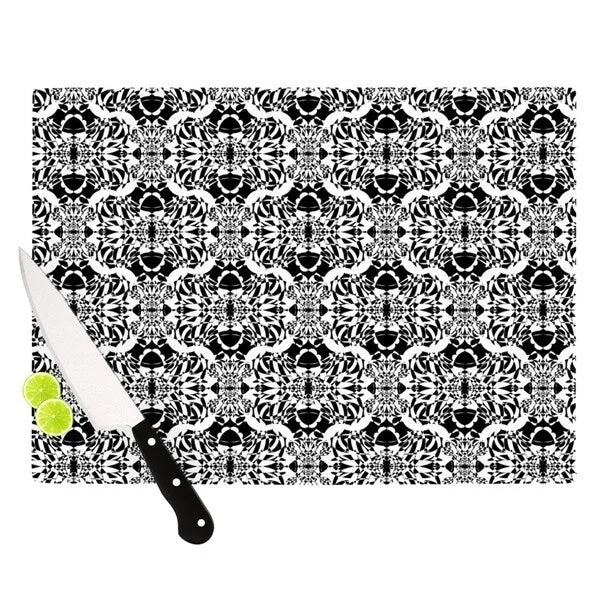 Kess InHouse Mydeas "Illusion Damask Black & White" Monochrome Cutting Board