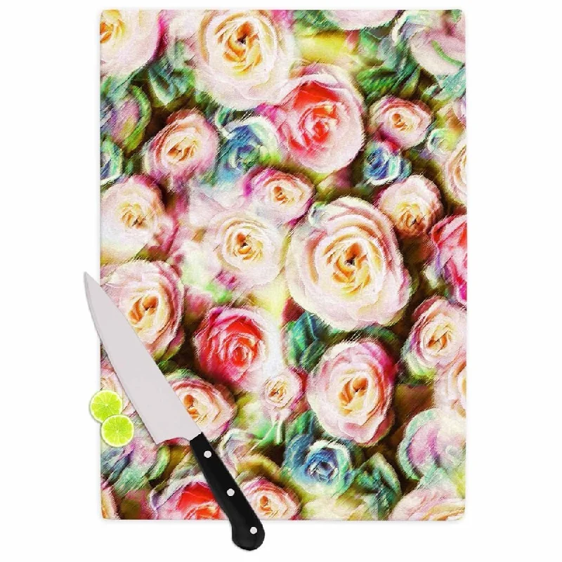 Kess InHouse Dawid Roc 'Pastel Rose Romantic Gifts' Green Glass Cutting Board