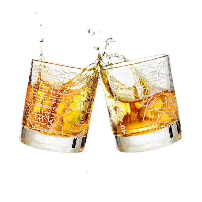 Brooklyn Etched Street Grid Whiskey Glasses