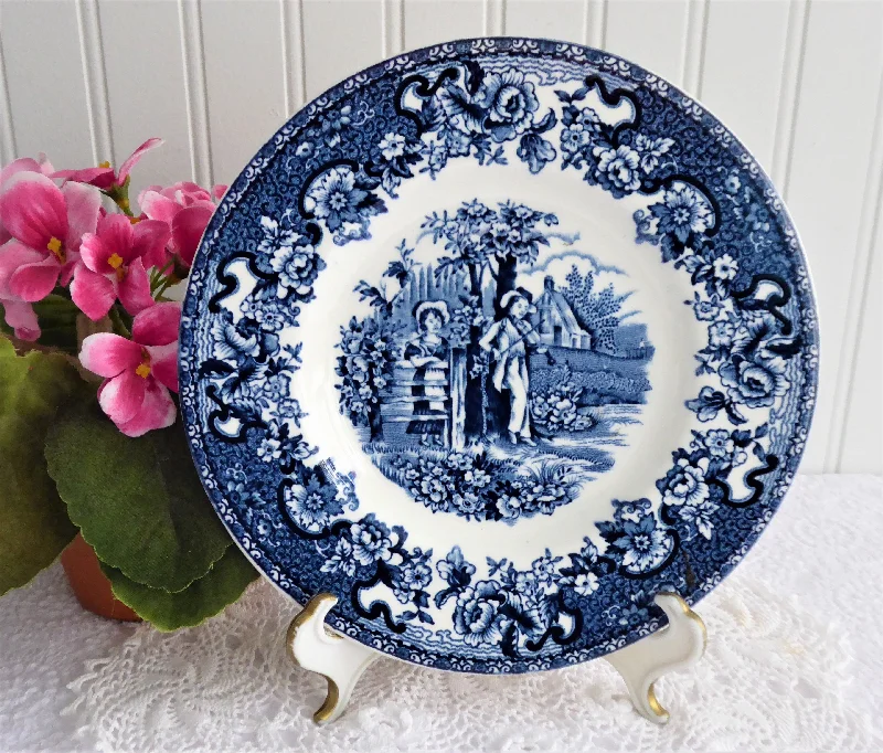 Blue Transferware Playtime Plate Barratts England Dessert Pie 1950s Ironstone