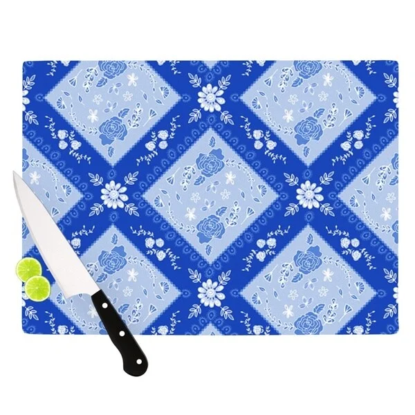 Kess InHouse Anneline Sophia "Diamonds Blue" Aqua White Cutting Board