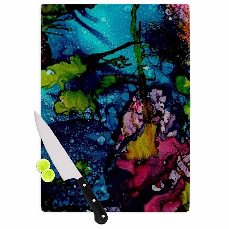 Kess InHouse Abstract Anarchy Design 'Sharks Cove' Teal and Black Tempered Glass Cutting Board