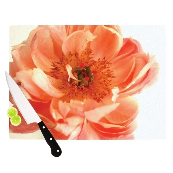 Kess InHouse Pellerina Design "Blushing Peony" Coral White Cutting Board