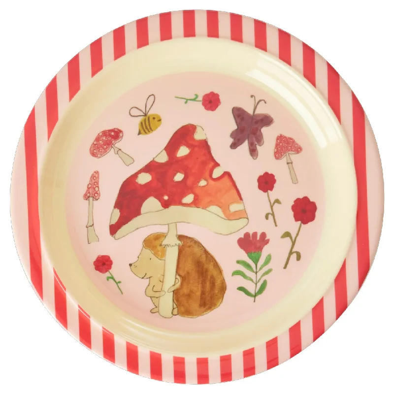 Rice Melamine Kids Lunch Plate with Pink Happy Forest Print