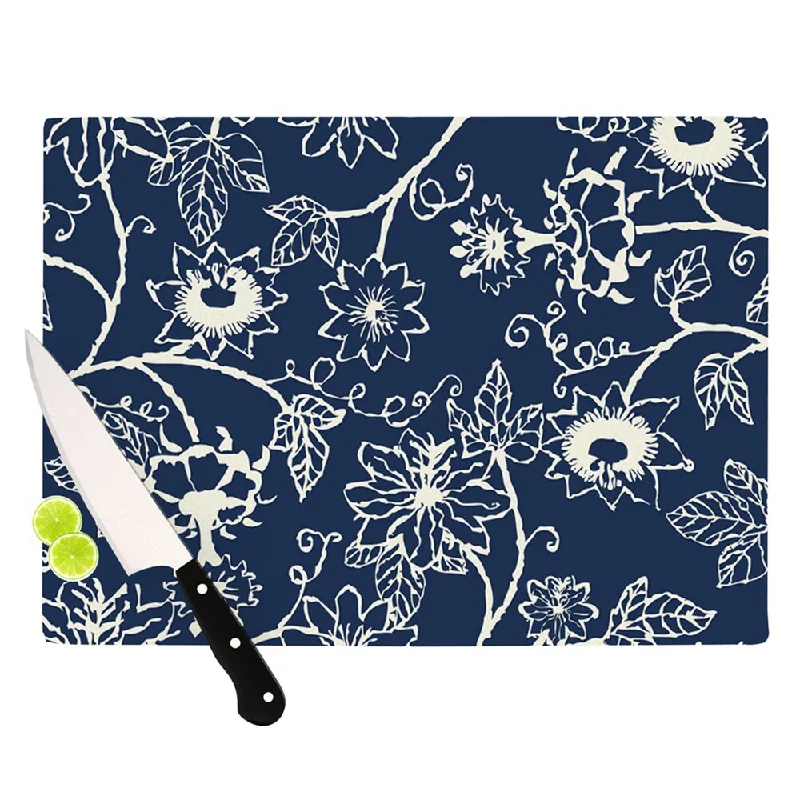 KESS InHouse Laura Nicholson "Passion Flower" Navy Floral Cutting Board