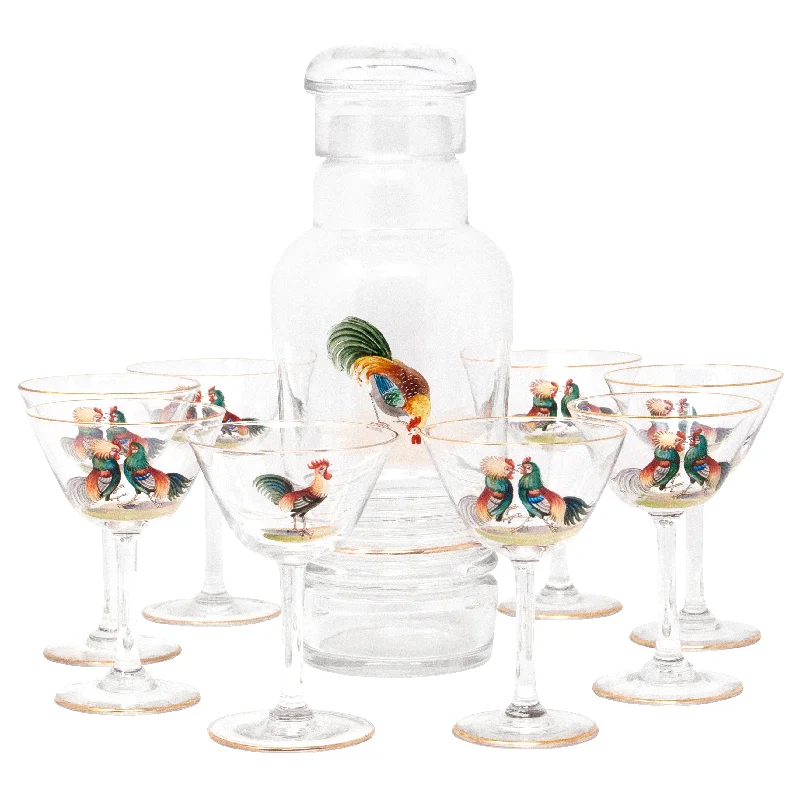 Hand Painted Rooster Decanter Set