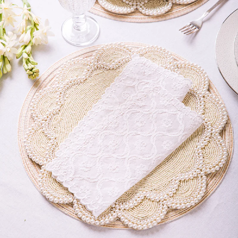 White Chikan Cocktail Napkins - Set of 4