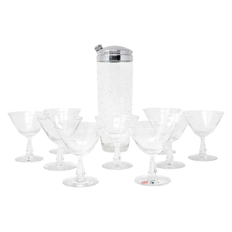 Fostoria Etched Dandelion Seed Cocktail Shaker Set