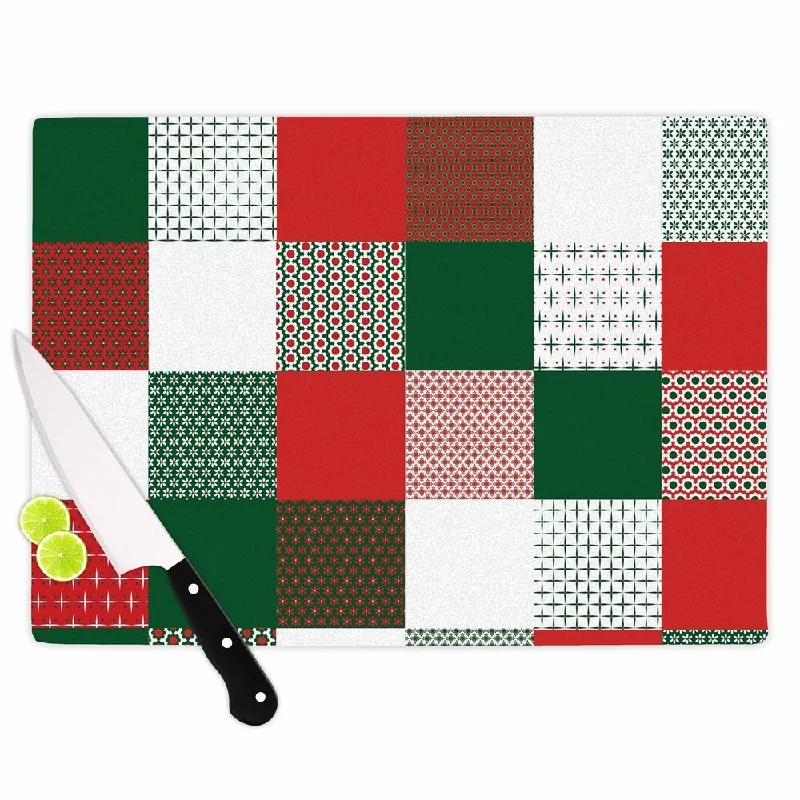 KESS InHouse Carolyn Greifeld 'Holiday Patchwork' Red Green Cutting Board