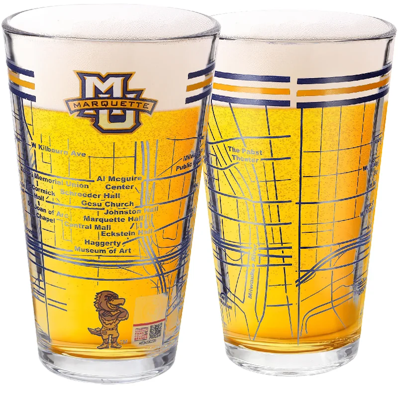 Marquette University Pint Glasses Full Color Marquette Golden Eagles Logo & Campus Map Gift Idea College Grads and Alumni (Set of 2)