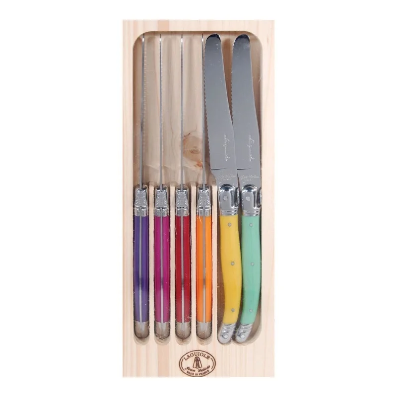 Laguiole Jean Dubost Deluxe Mixed Colour Table Knives Set of 6