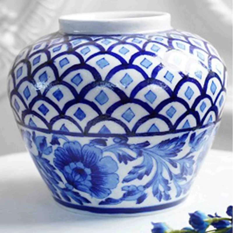 Cerulean Handpainted Ceramic Vase | 7 x 7 x 8 inches