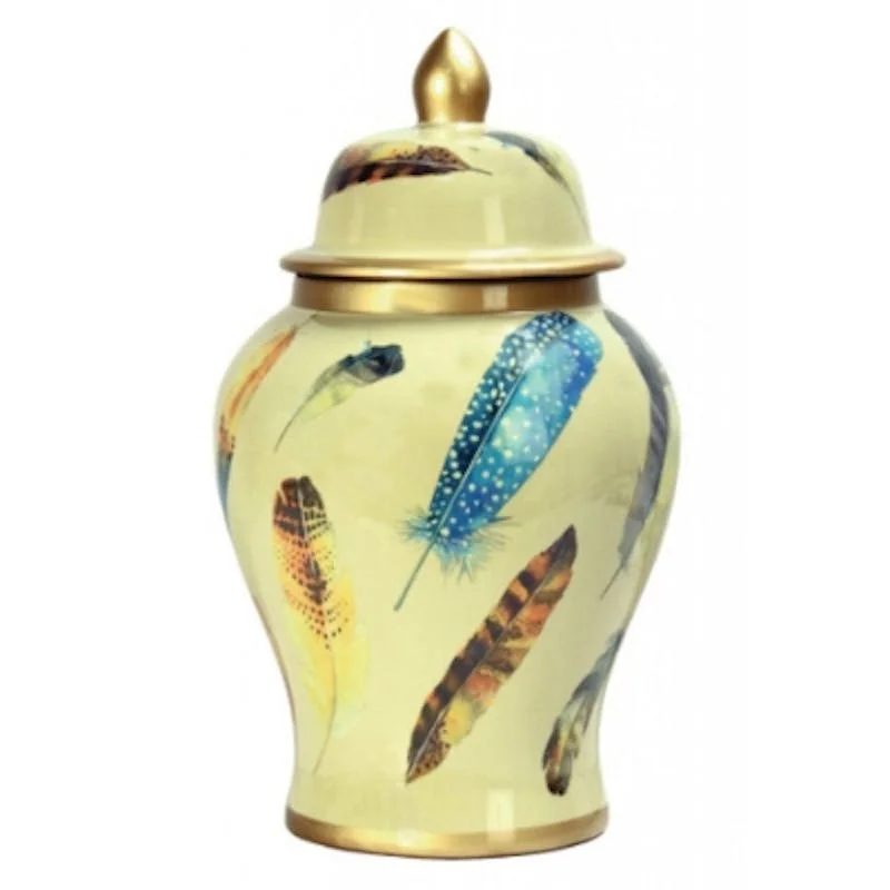 Jar, Feather, Creamy Yellow. Large, 38cm, Set of 2