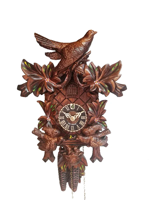 KU47003bl - 1 Day Feeding Birds Cuckoo Clock with Painted Flowers